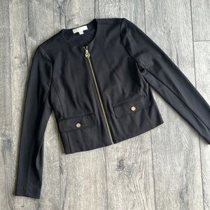 Michael Michael Kors jacket black blazer zip up gold accents size small